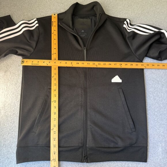 Adidas Mens Black Track Jacket Workout Athletic Full Zip 3 Stripes Size Large - Picture 2 of 16